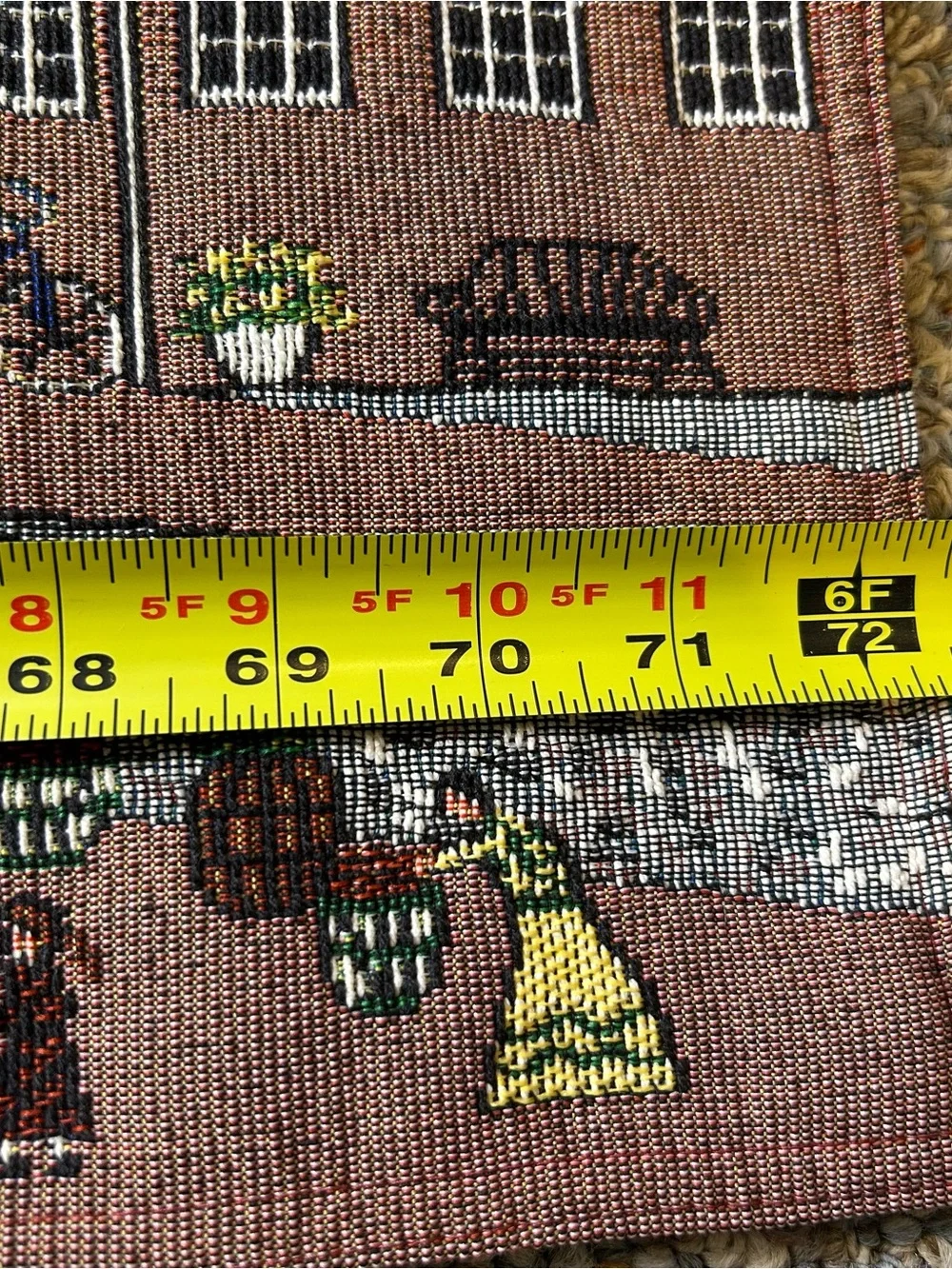 Colonial America Town Scene Tapestry Table Runner Town Common Folk Art 72” x 13”